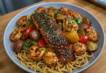 Cajun Garlic Butter Salmon & Shrimp Pasta