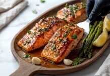 Sticky Honey Garlic Glazed Salmon