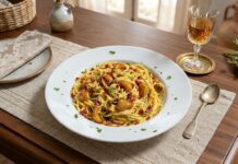Creamy Garlic Roasted Bacon Carbonara Spaghetti