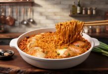 Samyang Mala Buldak Spicy Noodles with Tofu, Shrimp, Chicken Wings & Cheese