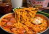 Creamy Cheesy Buldak Noodles with Heart-Shaped Spam